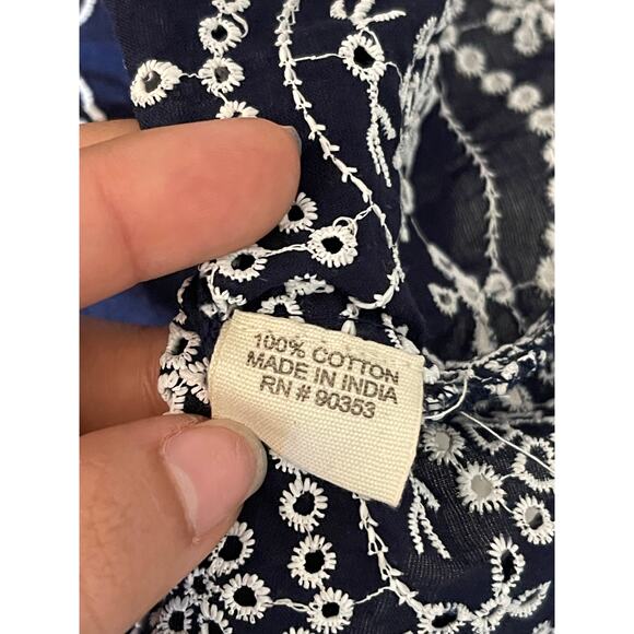 NWT Kings Road Women's Embroidered Eyelet Raw Hem Mini Babydoll Dress Blue S Y2K - Picture 5 of 12